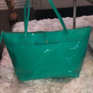 Kate Spade Teal Polka Dot Sophie Camellia Tote Bag